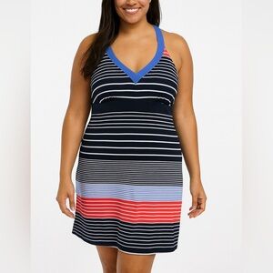 Outdoor Lifestyle Women’s Striped Halter Swim V-Neck Dress NWT $80 Size XXL
